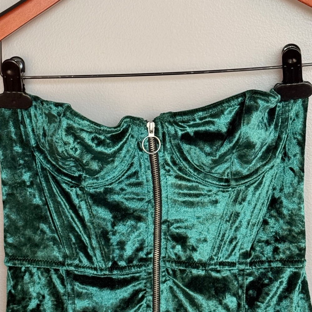 Urban Outfitters Green Crushed Velvet Corset Mini Dress Zipper Front‎ Y2K Size S - Picture 6 of 14